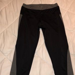 cropped black and grey athletic leggings